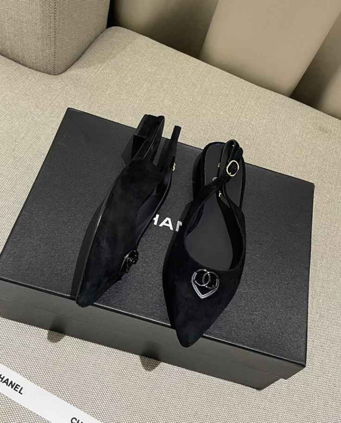 Chanel Women's Pointed Toe Flat Slingback Shoes
