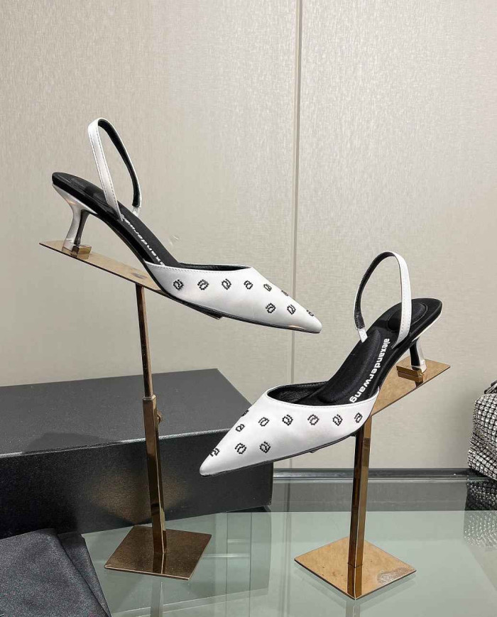 Alexander Wang Logo Slingback Pointed Toe Kitten Heels