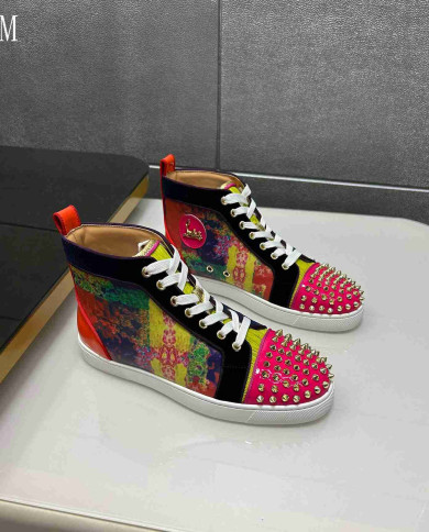 Christian Louboutin Colorblock Spike High Top Sneakers