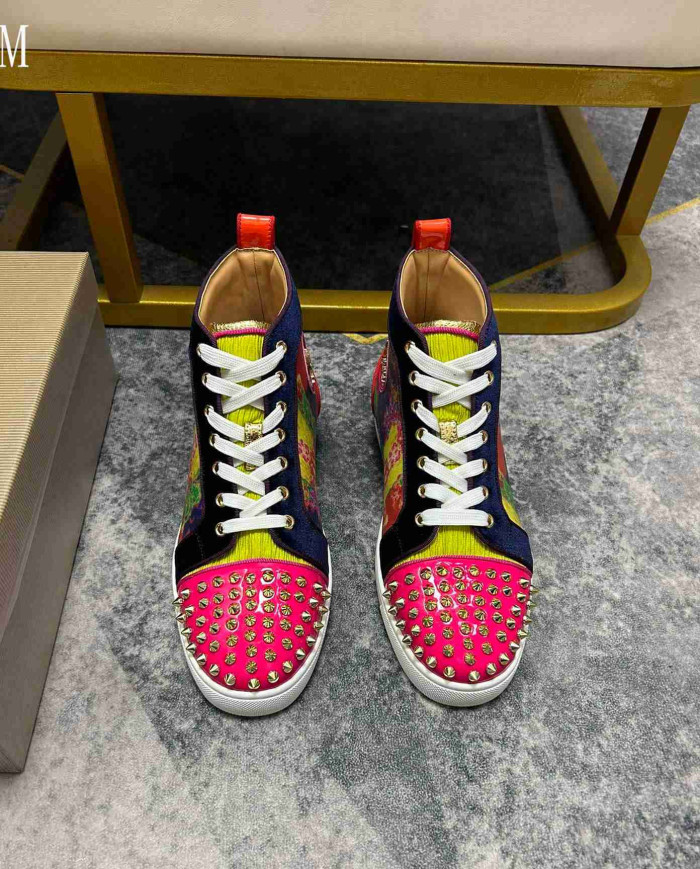 Christian Louboutin Colorblock Spike High Top Sneakers