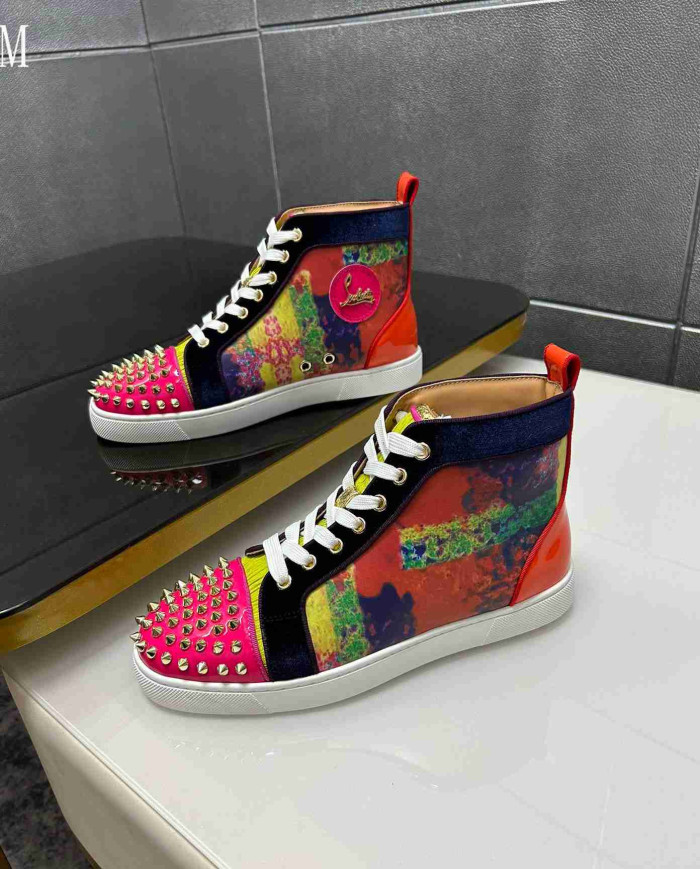 Christian Louboutin Colorblock Spike High Top Sneakers