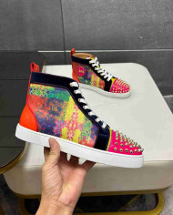 Christian Louboutin Colorblock Spike High Top Sneakers