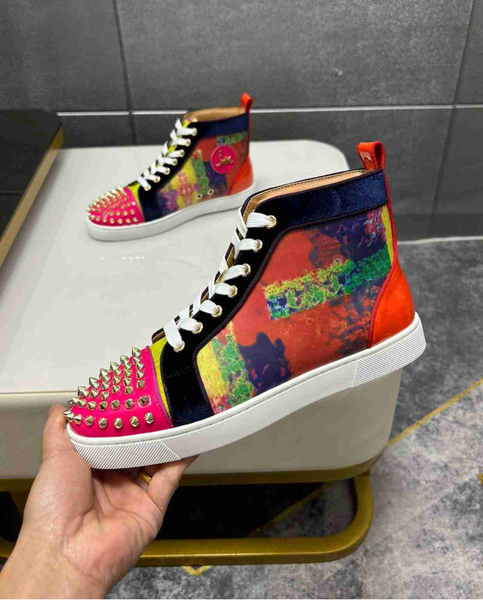Christian Louboutin Colorblock Spike High Top Sneakers