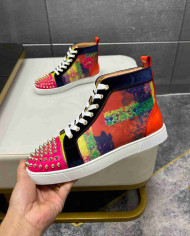Christian Louboutin Colorblock Spike High Top Sneakers