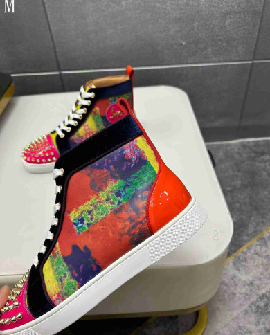 Christian Louboutin Colorblock Spike High Top Sneakers