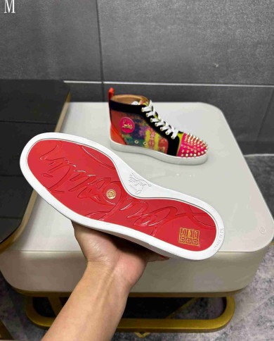 Christian Louboutin Colorblock Spike High Top Sneakers