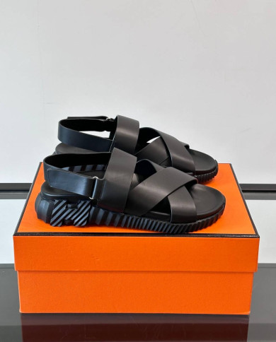 Hermes Cross Strap Platform Sandals