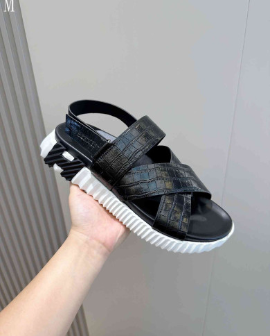 Hermes Croc Embossed Cross Strap Sandals