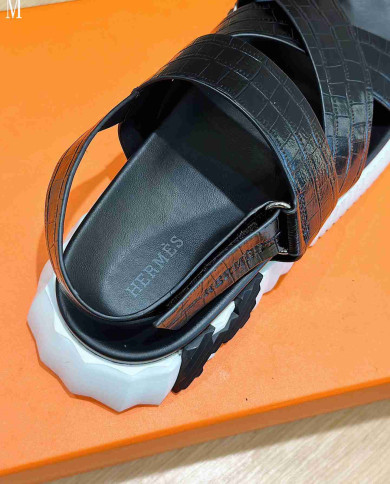 Hermes Croc Embossed Cross Strap Sandals