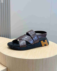 Hermes Croc Embossed Cross Strap Sandals