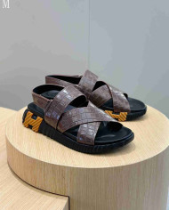 Hermes Croc Embossed Cross Strap Sandals