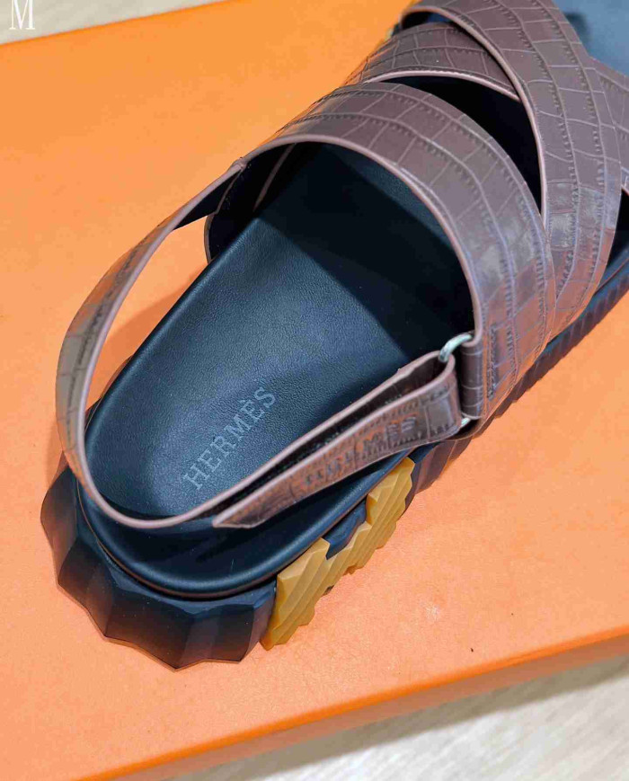 Hermes Croc Embossed Cross Strap Sandals