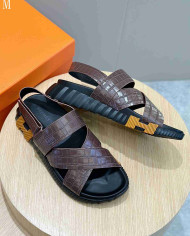 Hermes Croc Embossed Cross Strap Sandals