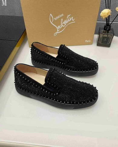 Christian Louboutin Roller Boat Men's Strass Spiked Flat Loafers