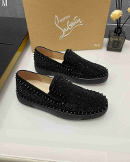 Christian Louboutin Roller Boat Men's Strass Spiked Flat Loafers