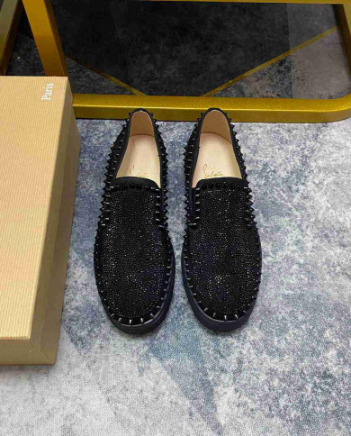 Christian Louboutin Roller Boat Men's Strass Spiked Flat Loafers