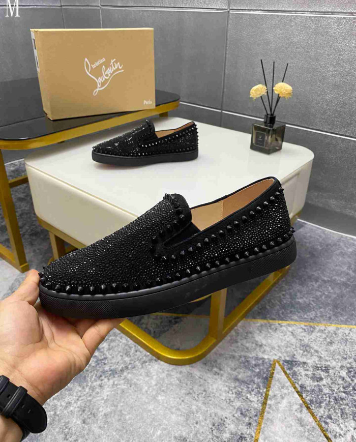 Christian Louboutin Roller Boat Men's Strass Spiked Flat Loafers
