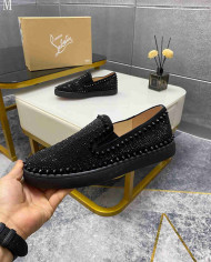 Christian Louboutin Roller Boat Men's Strass Spiked Flat Loafers