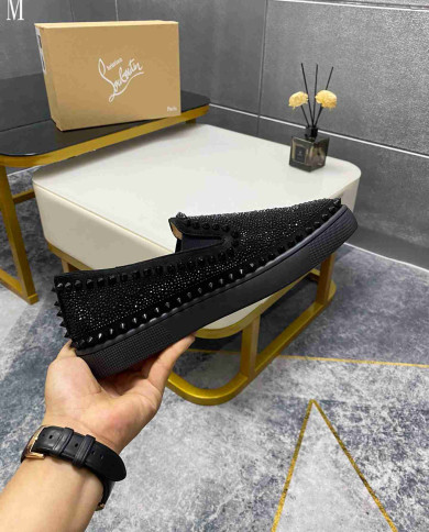 Christian Louboutin Roller Boat Men's Strass Spiked Flat Loafers