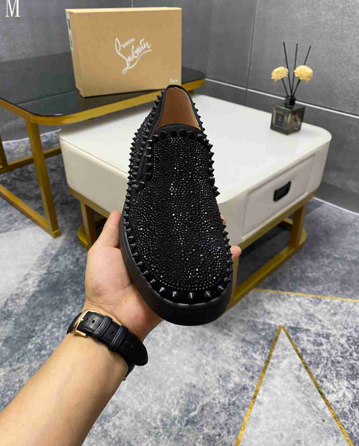 Christian Louboutin Roller Boat Men's Strass Spiked Flat Loafers