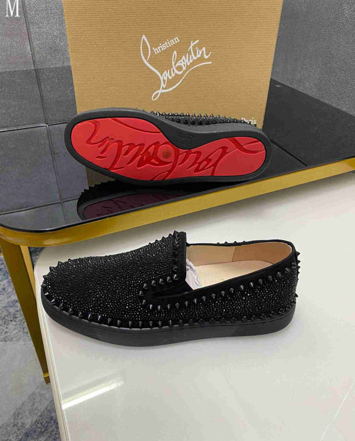 Christian Louboutin Roller Boat Men's Strass Spiked Flat Loafers
