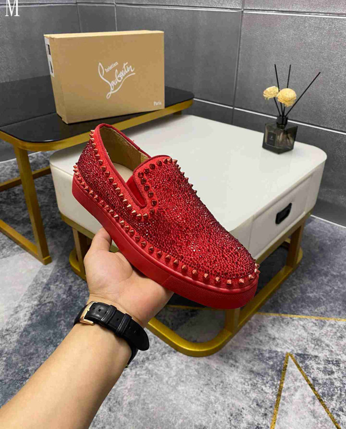 Christian Louboutin Roller Boat Men's Strass Spiked Flat Loafers