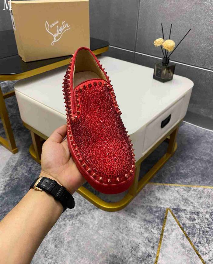 Christian Louboutin Roller Boat Men's Strass Spiked Flat Loafers