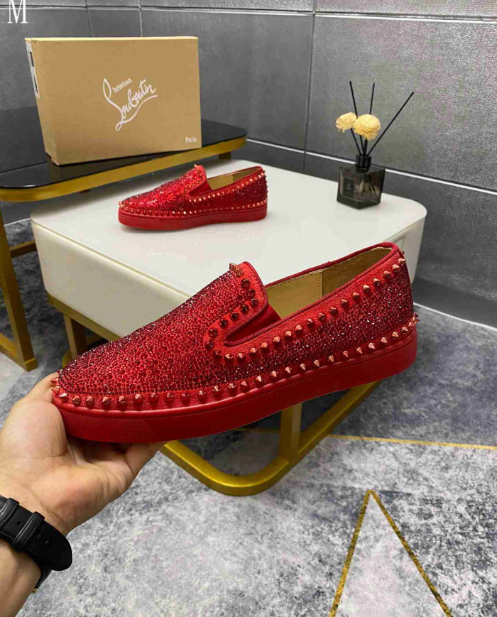 Christian Louboutin Roller Boat Men's Strass Spiked Flat Loafers