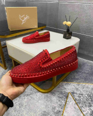 Christian Louboutin Roller Boat Men's Strass Spiked Flat Loafers