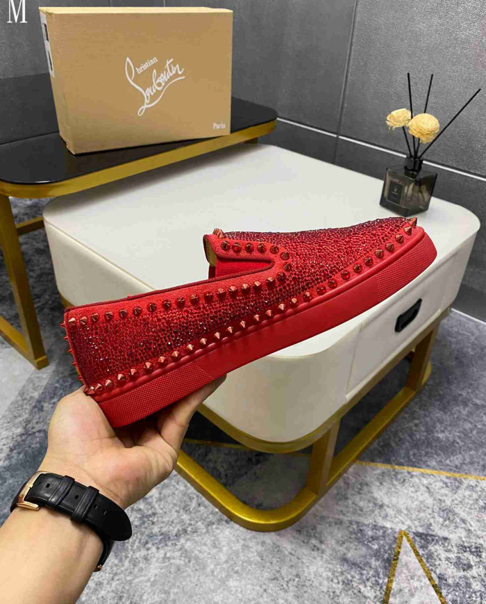 Christian Louboutin Roller Boat Men's Strass Spiked Flat Loafers