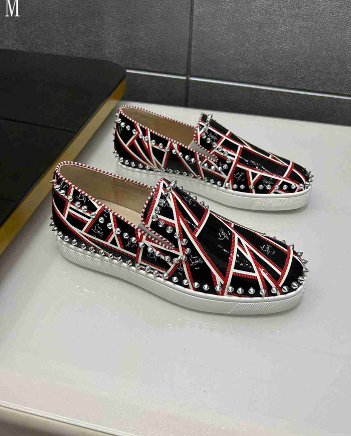 Christian Louboutin Pik Boat Men's Spiked Print Casual Shoes