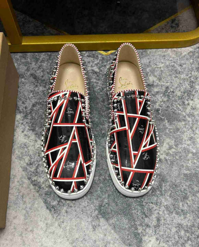 Christian Louboutin Pik Boat Men's Spiked Print Casual Shoes