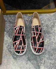 Christian Louboutin Pik Boat Men's Spiked Print Casual Shoes