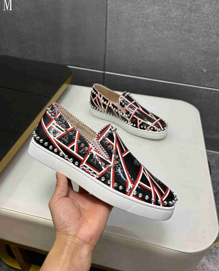 Christian Louboutin Pik Boat Men's Spiked Print Casual Shoes