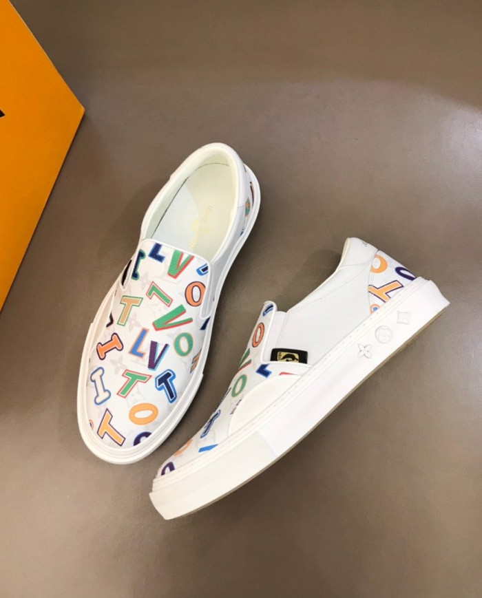 Louis Vuitton Multicolor Letter Print Slip On Loafers