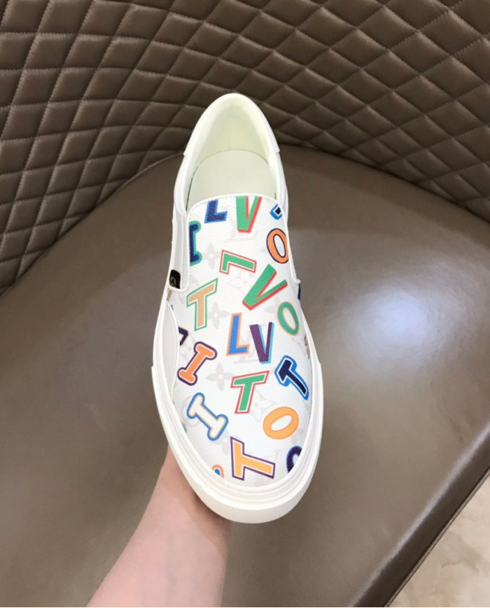 Louis Vuitton Multicolor Letter Print Slip On Loafers