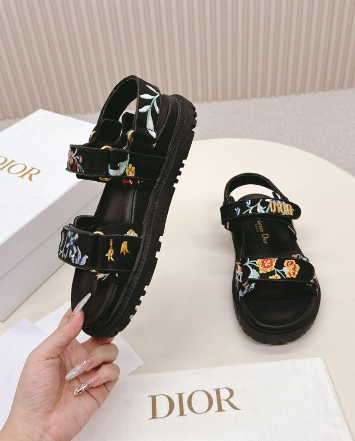 Dior Embroidered Floral Velcro Beach Sandals
