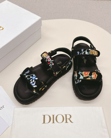 Dior Embroidered Floral Velcro Beach Sandals