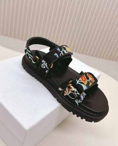 Dior Embroidered Floral Velcro Beach Sandals
