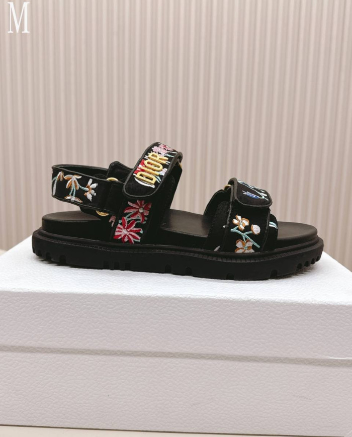 Dior Embroidered Floral Velcro Beach Sandals