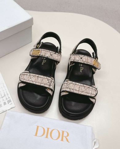 Dior Plaid Woven Velcro Platform Sandals