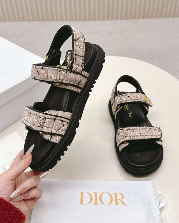 Dior Plaid Woven Velcro Platform Sandals