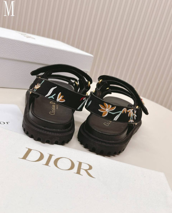 Dior Embroidered Floral Velcro Beach Sandals