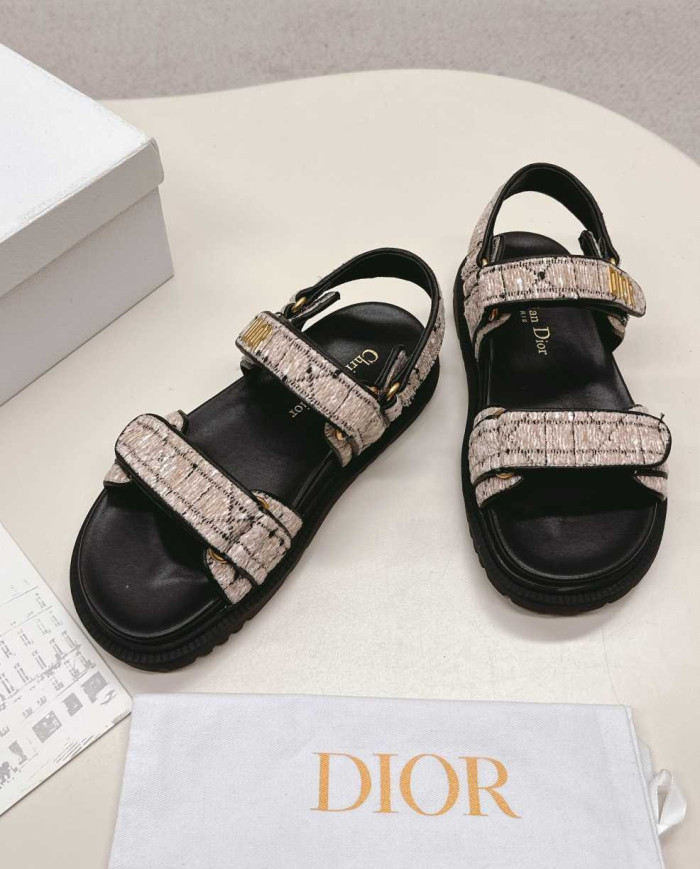 Dior Plaid Woven Velcro Platform Sandals