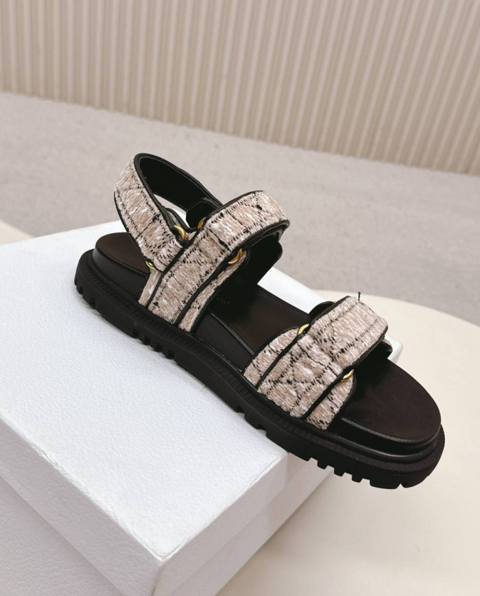 Dior Plaid Woven Velcro Platform Sandals