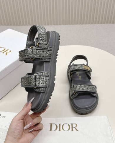 Dior Woven Texture Velcro Platform Sandals