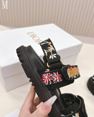 Dior Embroidered Floral Velcro Beach Sandals