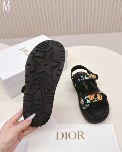 Dior Embroidered Floral Velcro Beach Sandals