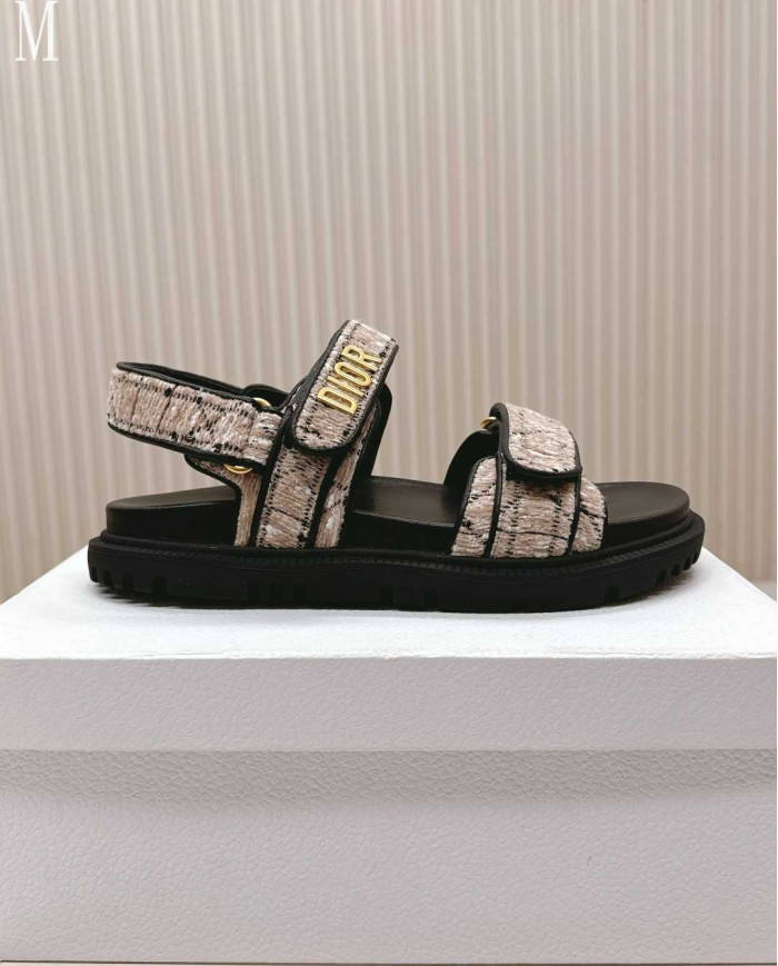Dior Plaid Woven Velcro Platform Sandals