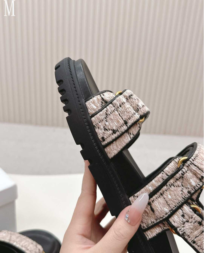 Dior Plaid Woven Velcro Platform Sandals